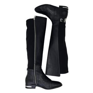 Michael Kors Black Leather Knee High Boot Tall Riding Zippered Boots Women's 8M